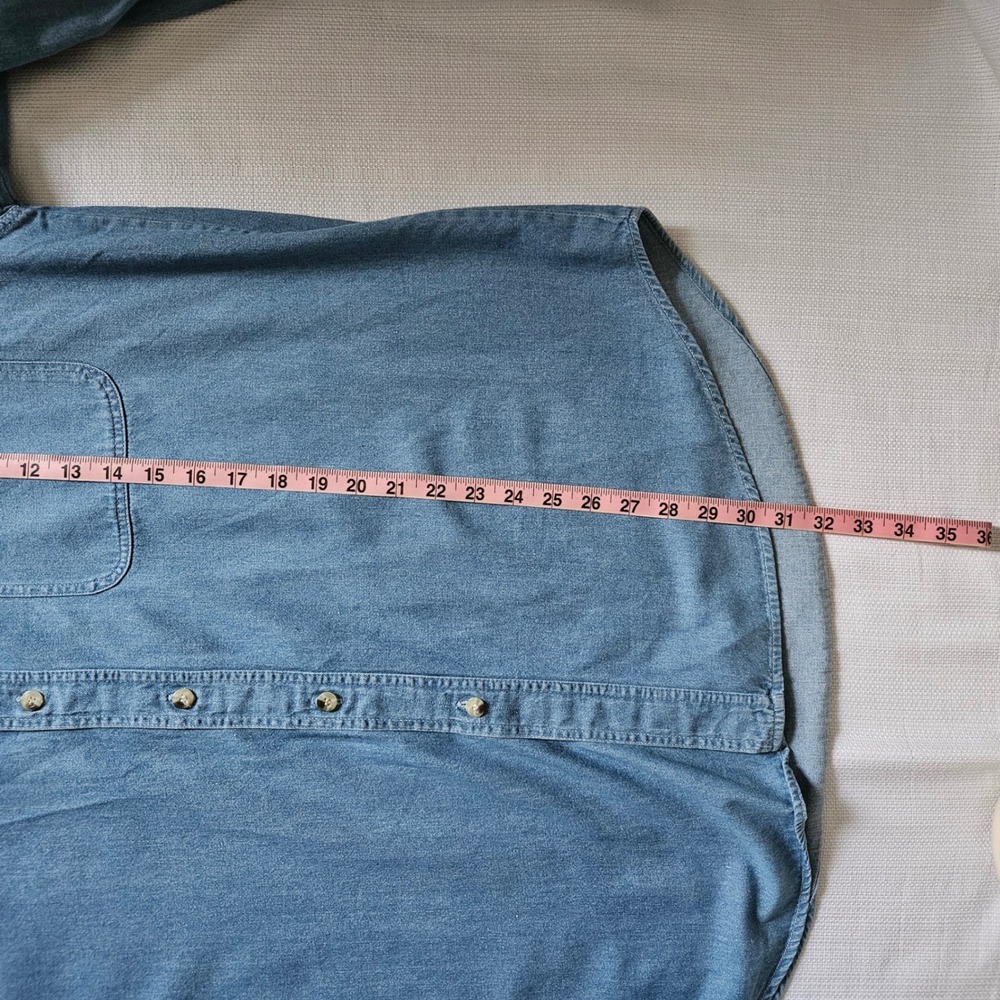 Vintage Denim Shirt Mens XL Band Collar Grandad Collar Timeless Button Up - Picture 7 of 8
